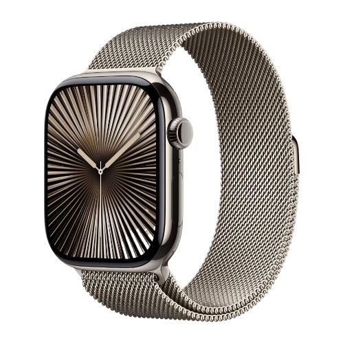 Apple Watch Series 10 46mm, корпус из титана цвета «титановый бежевый», спортивный ремешок цвета «миланская петля» бежевый OneSize